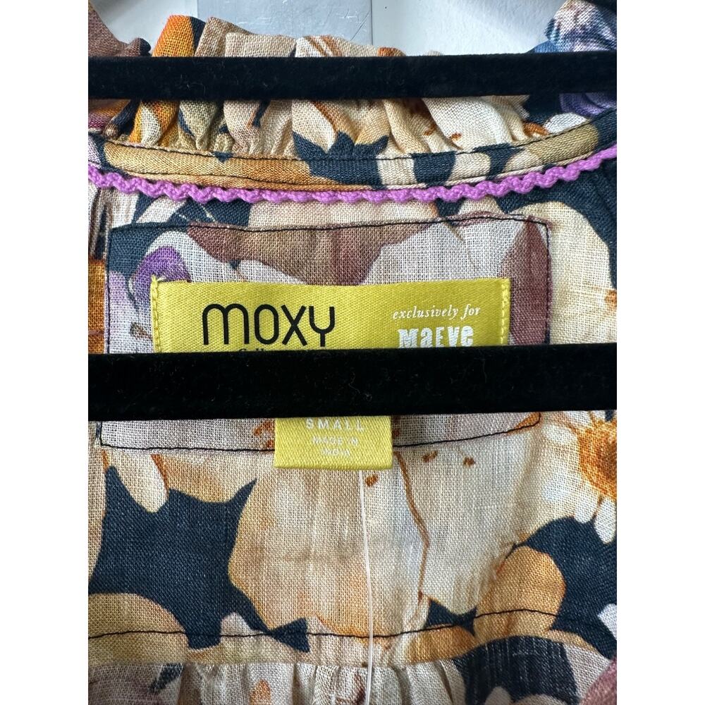 NEW Moxy Anthropologie Maeve Blouse Women S Floral Linen Peasant Ruffle $110 A16 - Picture 3 of 6